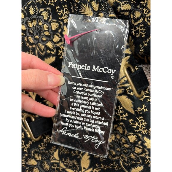 NWT Pamela McCoy Womens Large Genuine Leather Jacket Black Gold Floral Boho - Picture 4 of 9